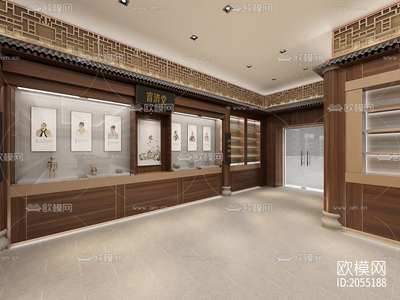 中医药馆cad平面图下载（渲染图6）