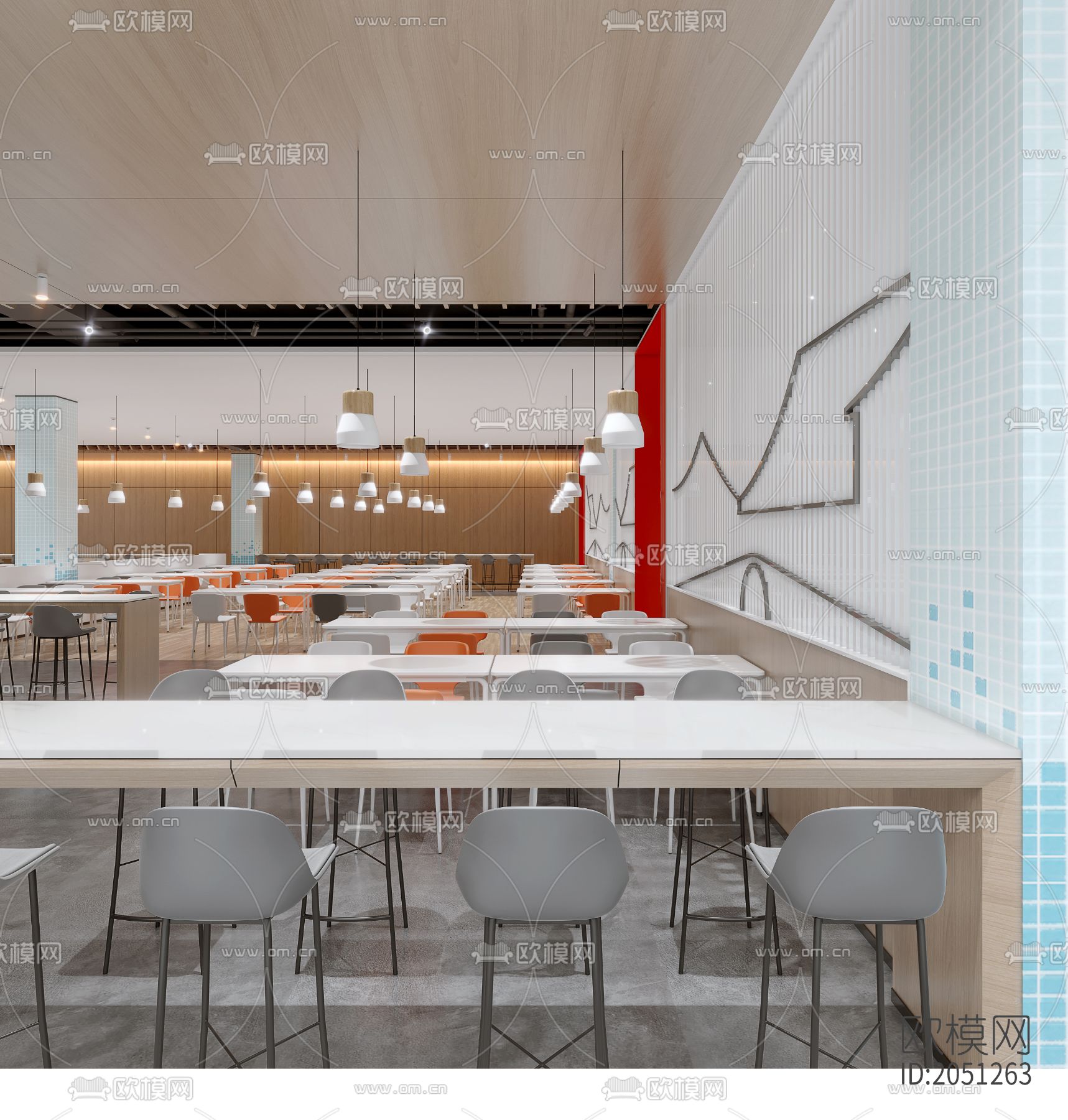 学校食堂餐厅cad方案图下载（渲染图5）