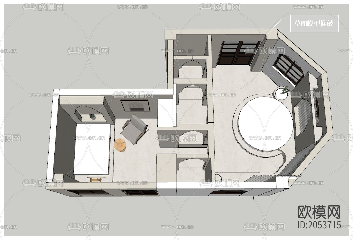 土耳其风格民宿客房CAD施工图+效果图下载（渲染图4）