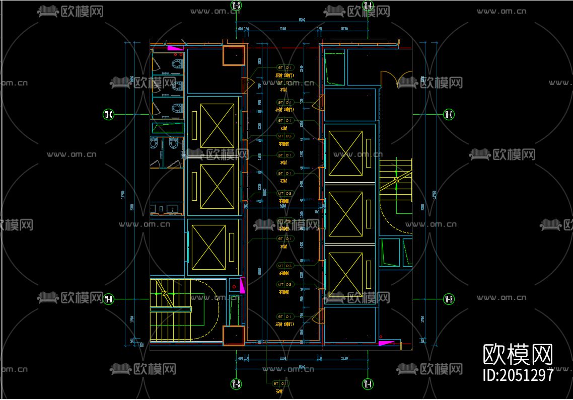 电梯厅cad平面图下载（渲染图2）
