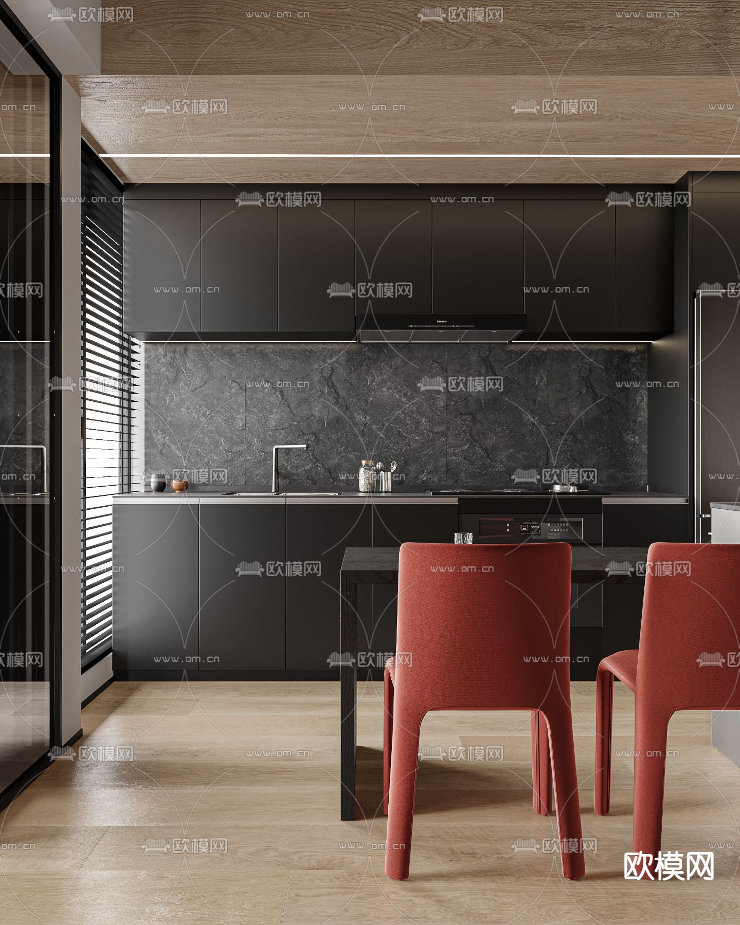 现代高级灰公寓餐厅3d模型下载（渲染图8）