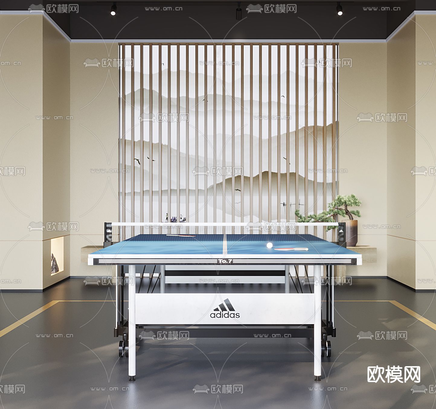 现代乒乓球室3d模型下载（渲染图2）