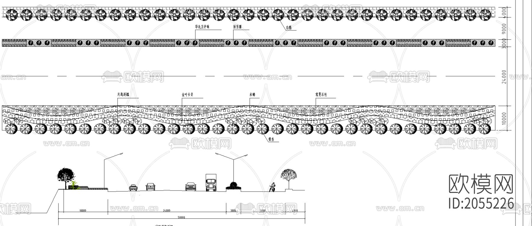 道路绿化标准平面及横断面图下载（渲染图1）