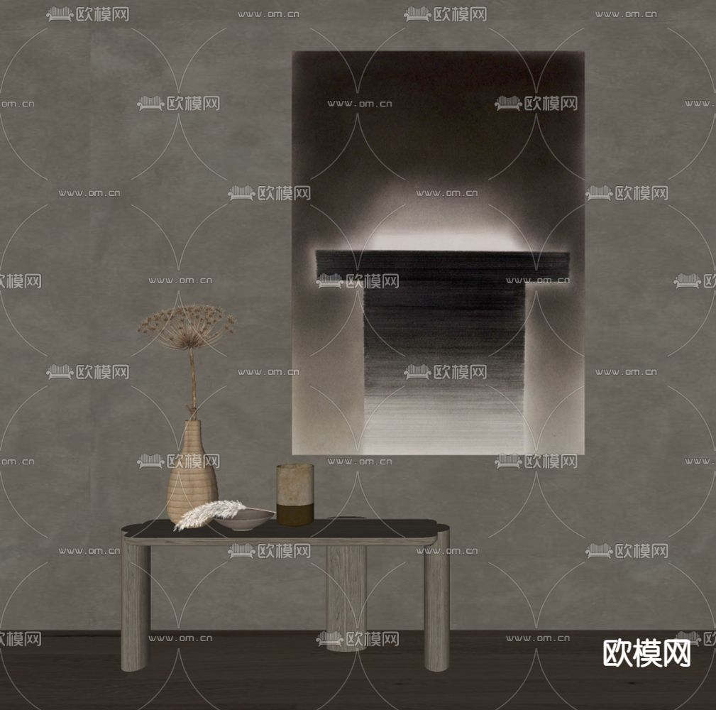 侘寂风装饰画su模型下载（渲染图2）