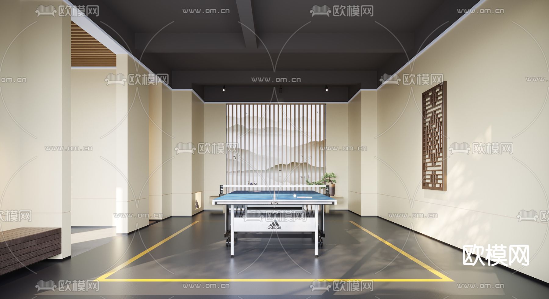 现代乒乓球室3d模型下载（渲染图1）