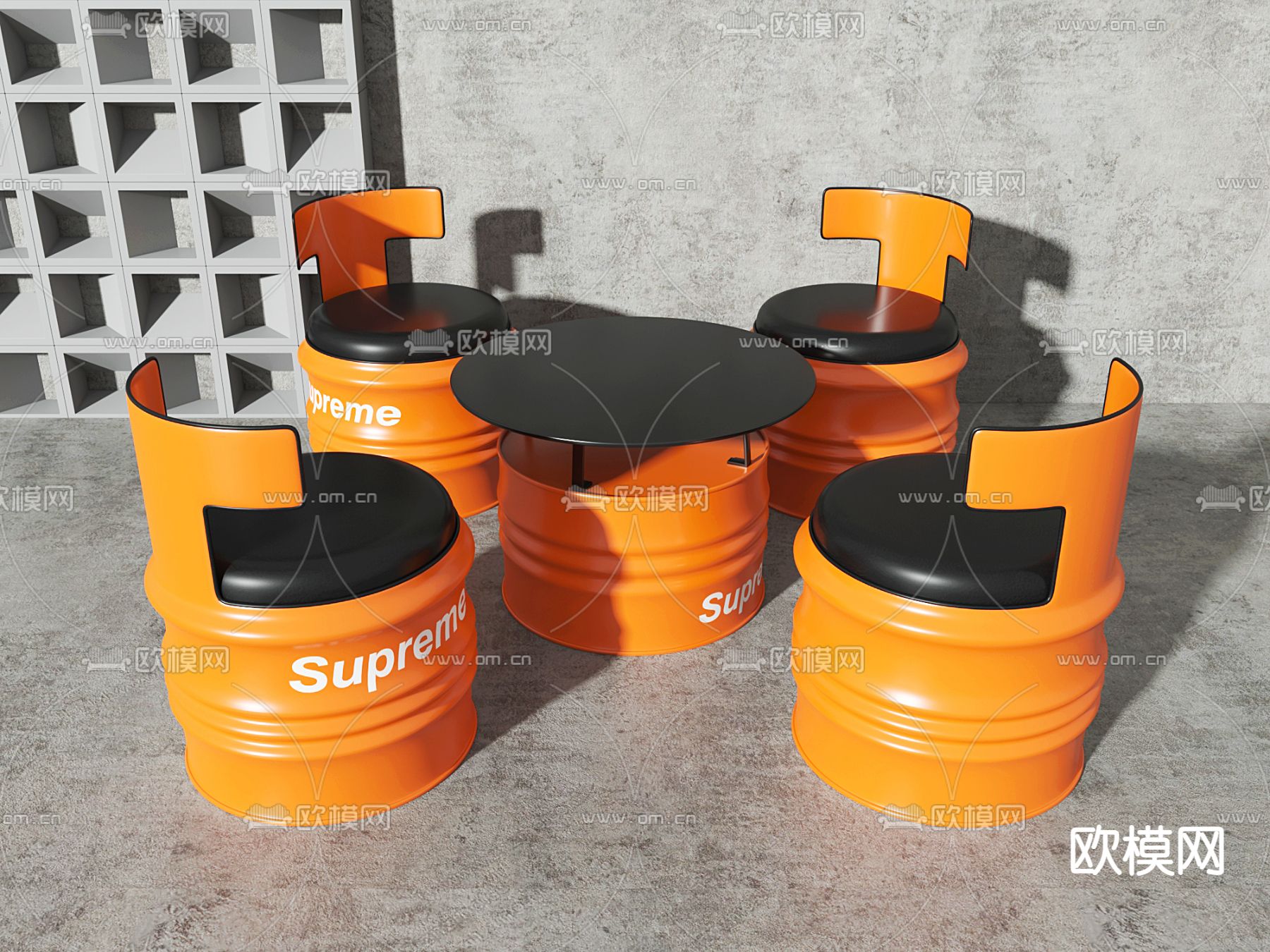 工业风油桶休闲桌椅组合3d模型下载