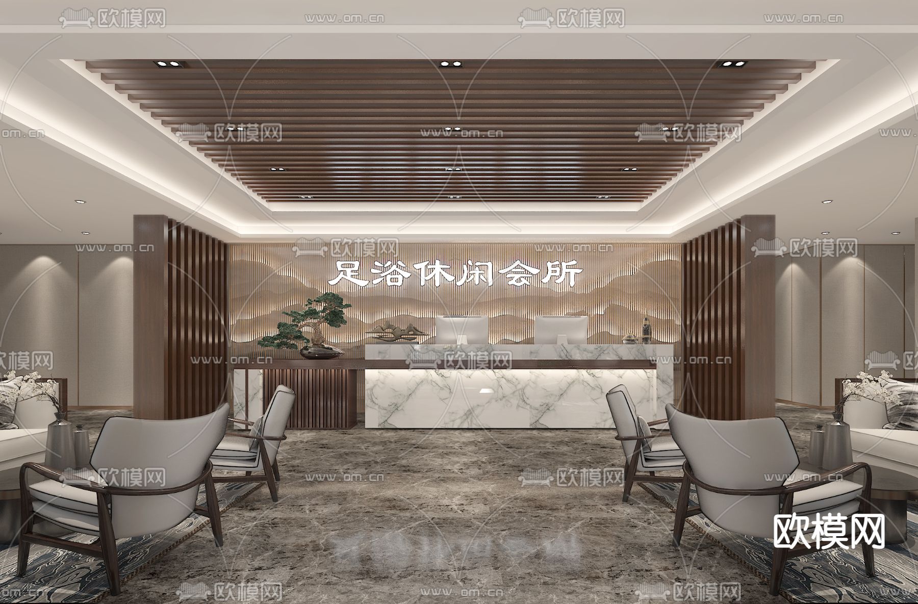 新中式沐足养生会所免费3d模型下载（渲染图1）