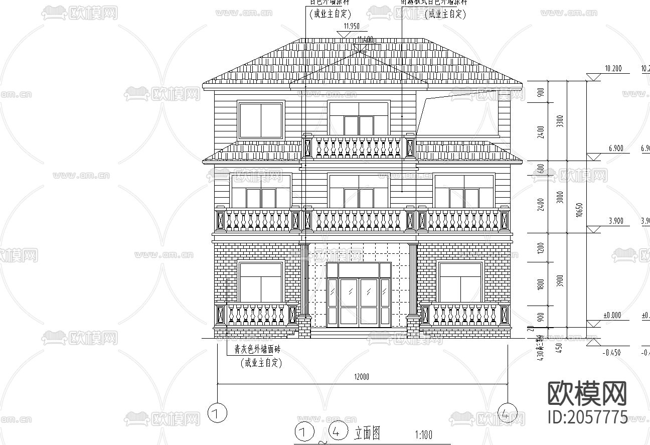 140平米民房建筑CAD方案下载（渲染图4）