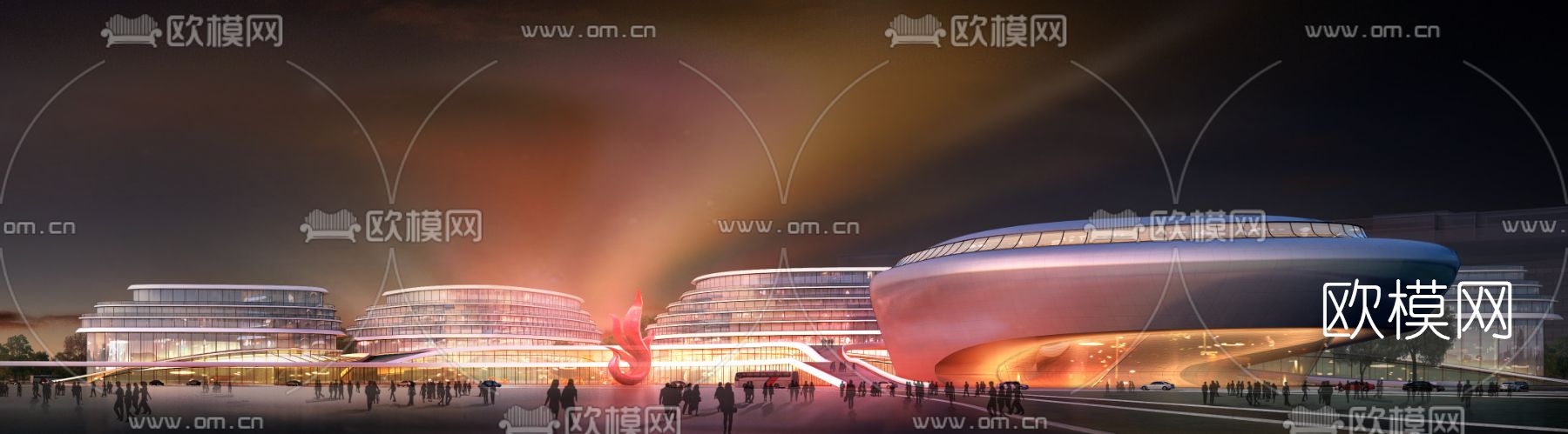 现代商业街夜景3d模型