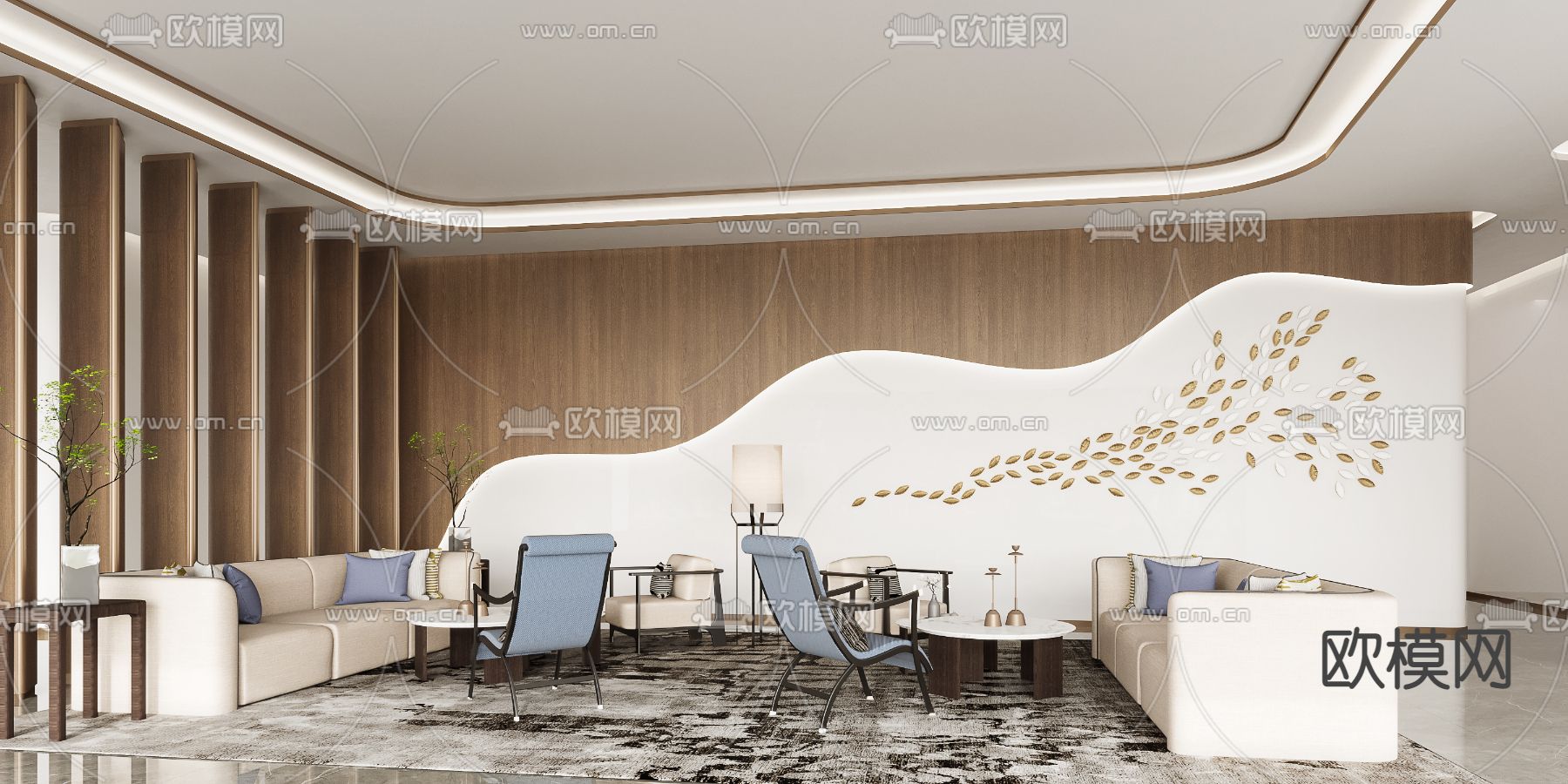 新中式酒店大堂吧休息区3d模型