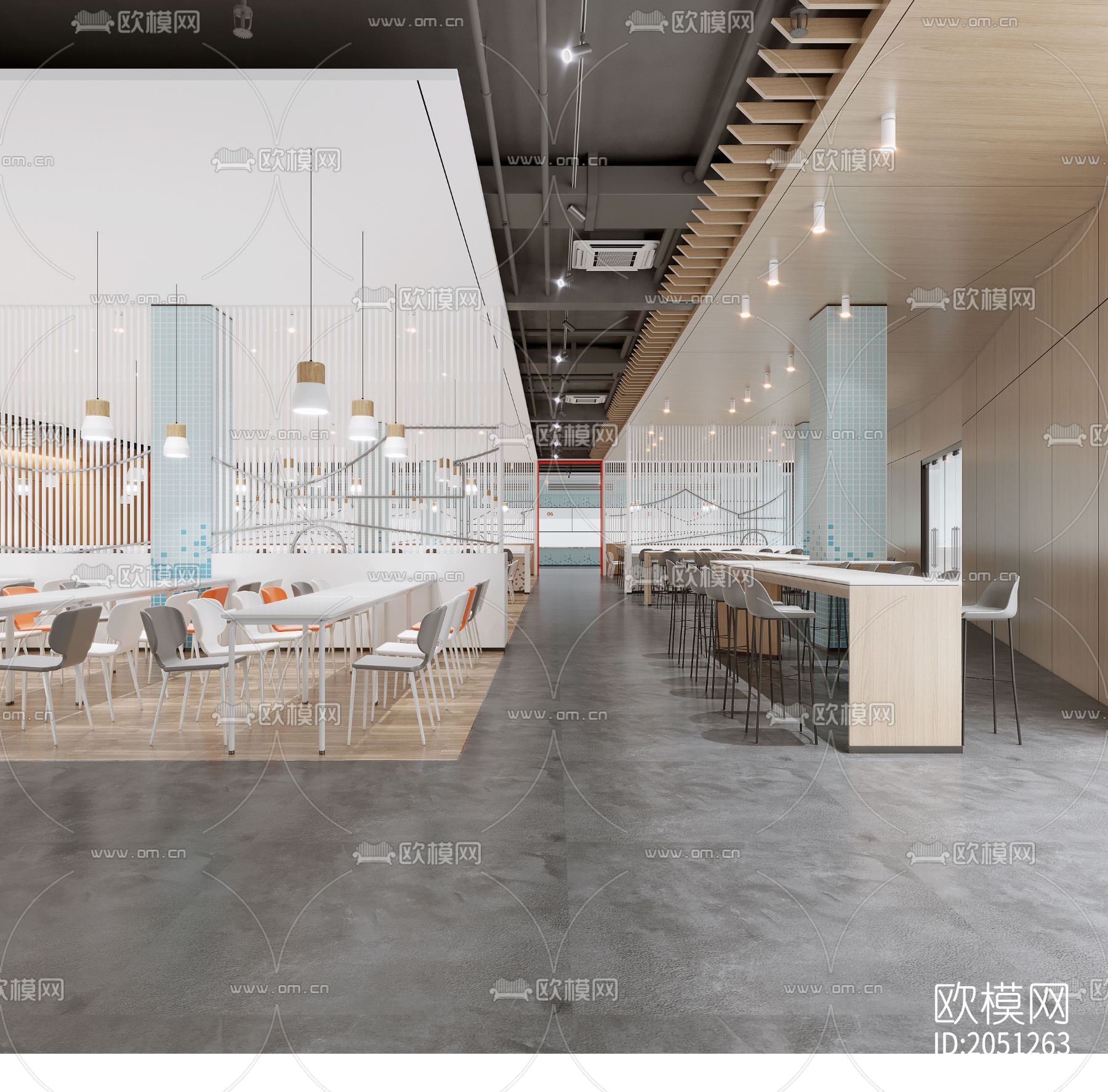 学校食堂餐厅cad方案图下载（渲染图7）