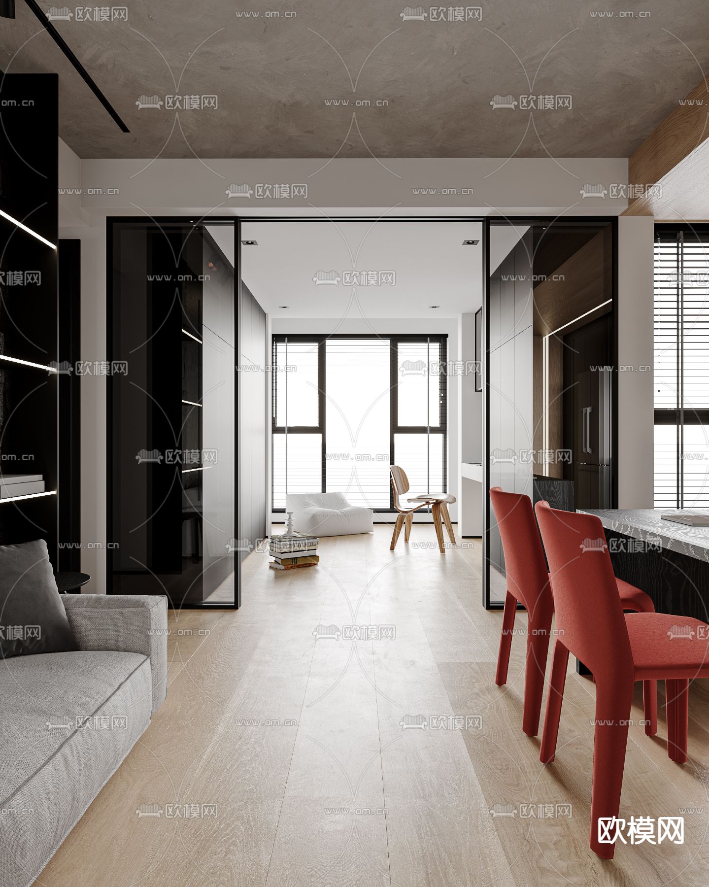 现代高级灰公寓餐厅3d模型下载（渲染图4）