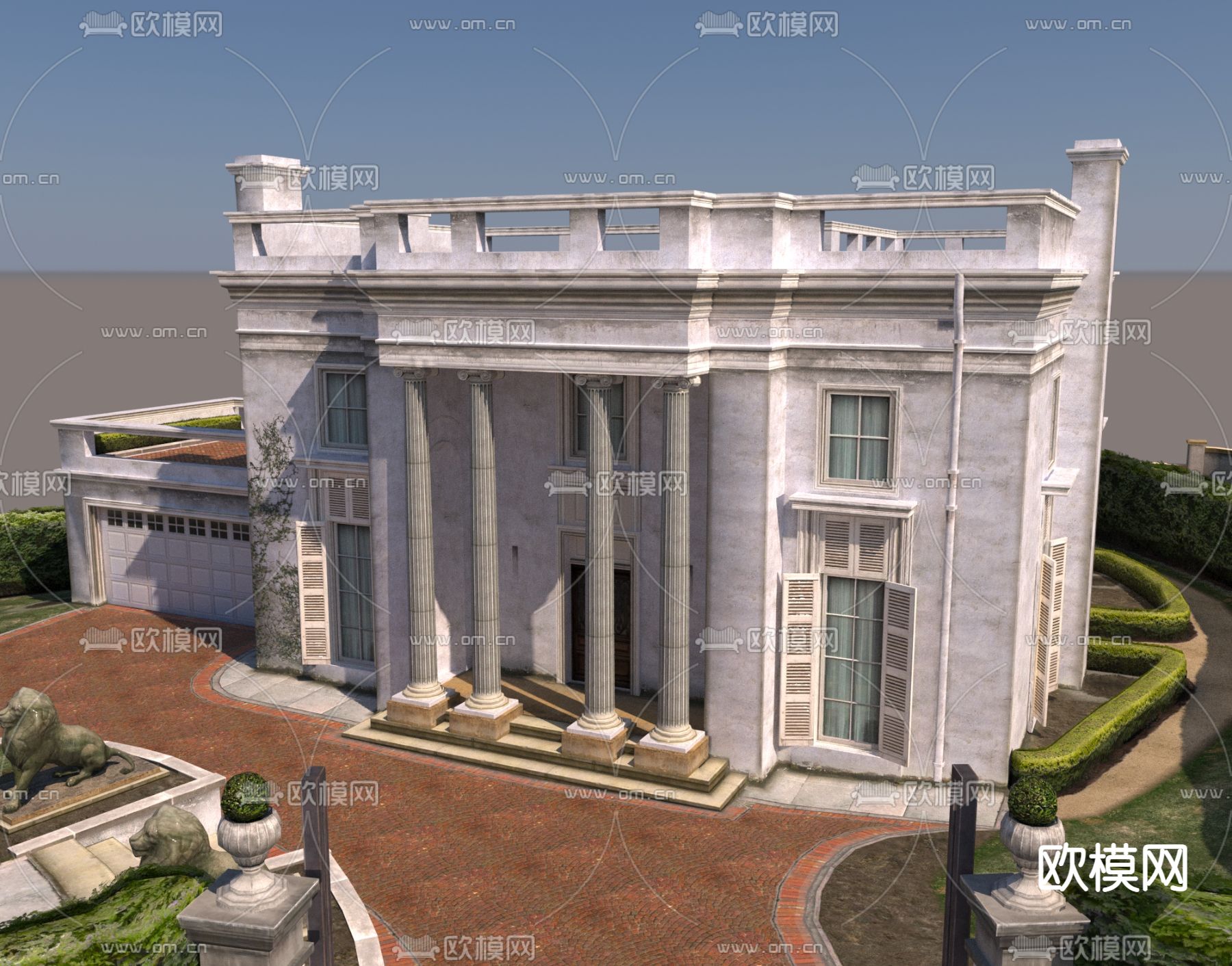 欧式别墅外观免费3d模型下载（渲染图2）
