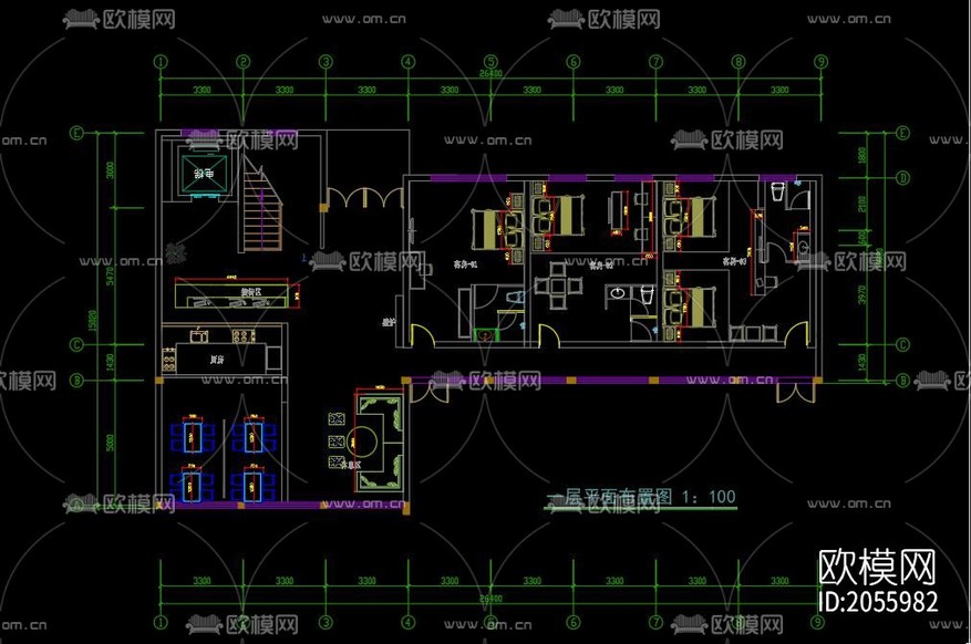 民宿cad施工圖下載(渲染圖4)