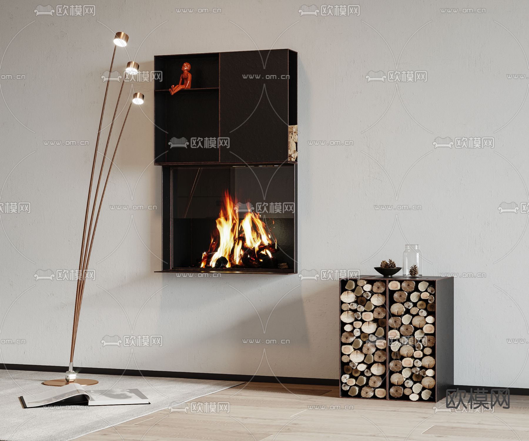 现代壁炉3d模型下载（渲染图1）