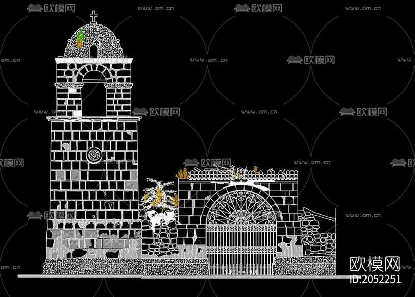 教堂建筑cad圖紙下載(渲染圖1)