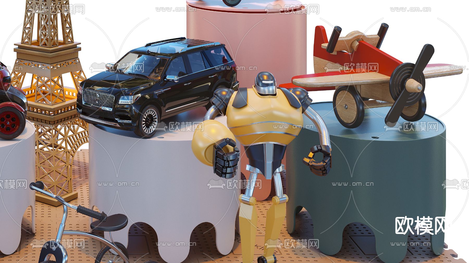 现代儿童玩具车3d模型下载（渲染图2）