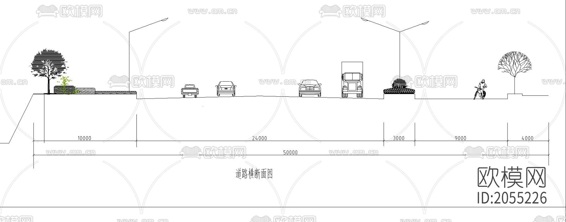 道路绿化标准平面及横断面图下载（渲染图4）