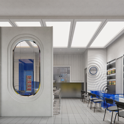  现代奶茶甜品店su模型 