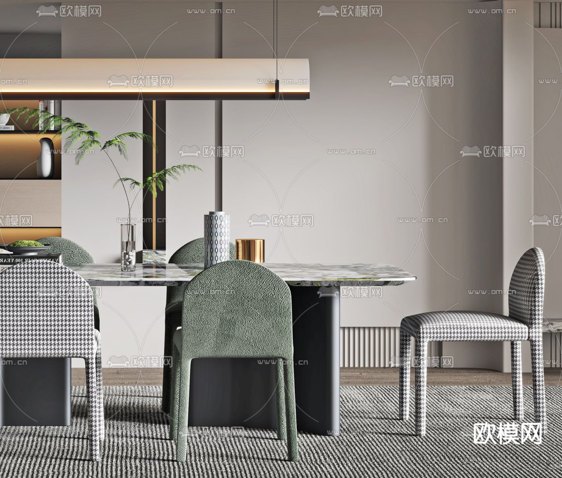 现代大理石餐桌椅3d模型下载（渲染图2）
