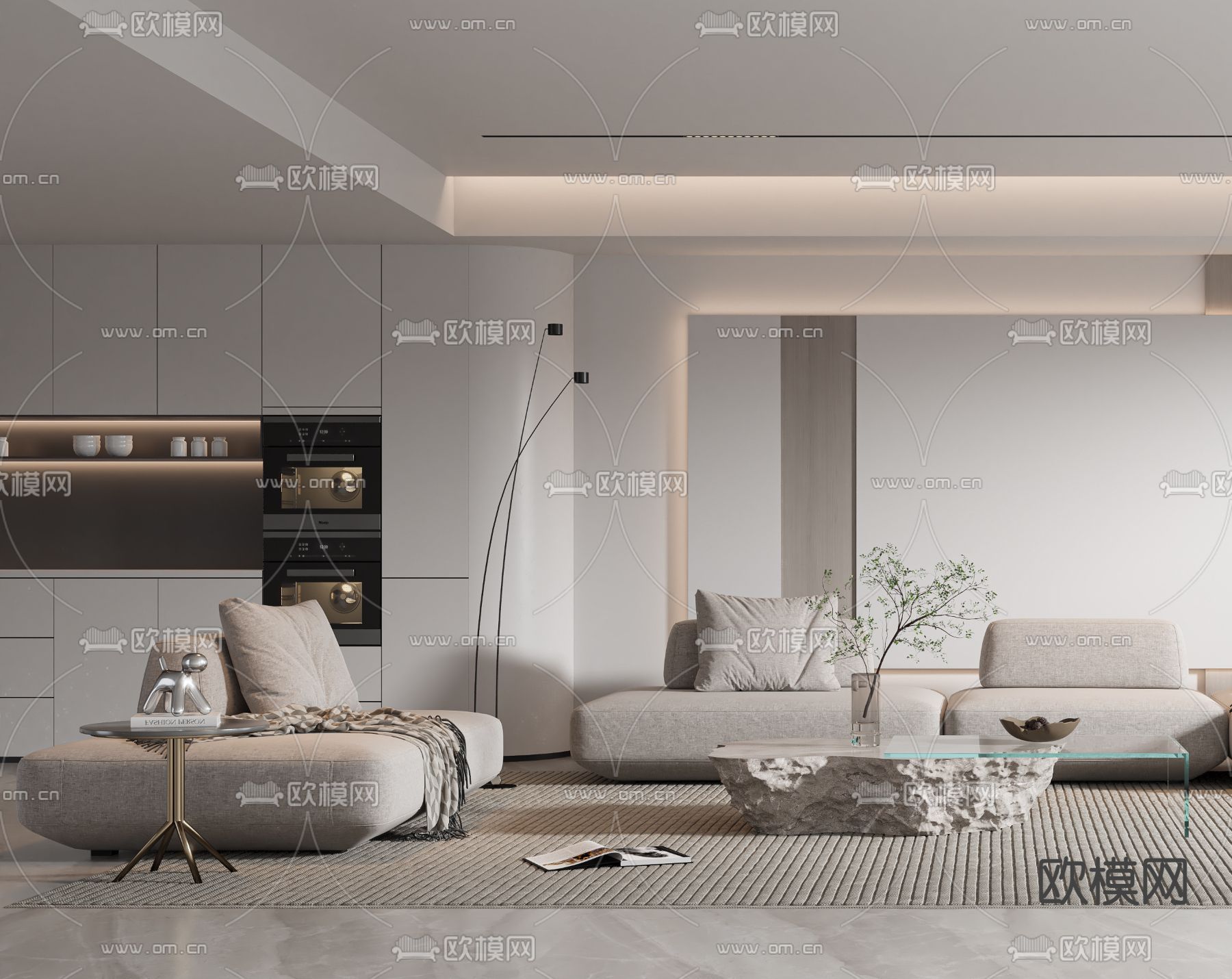 现代布艺沙发组合3d模型下载（渲染图2）