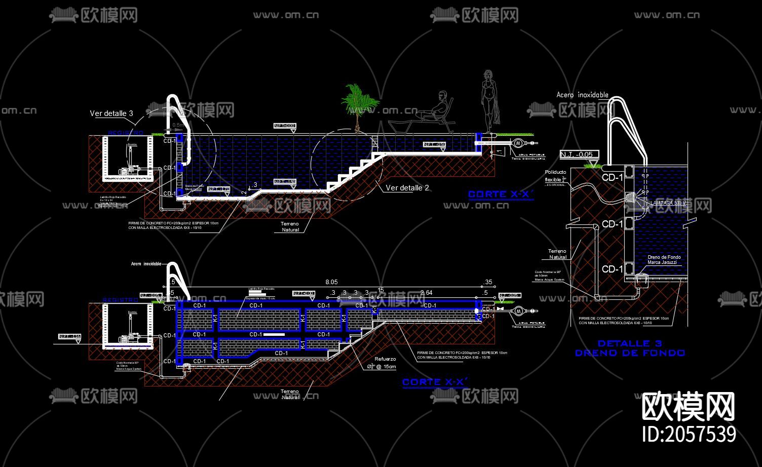 儿童泳池cad节点大样图下载（渲染图1）