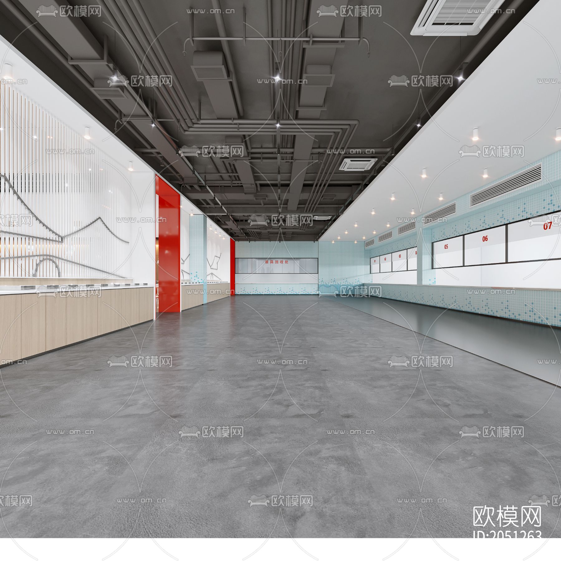 学校食堂餐厅cad方案图下载（渲染图3）