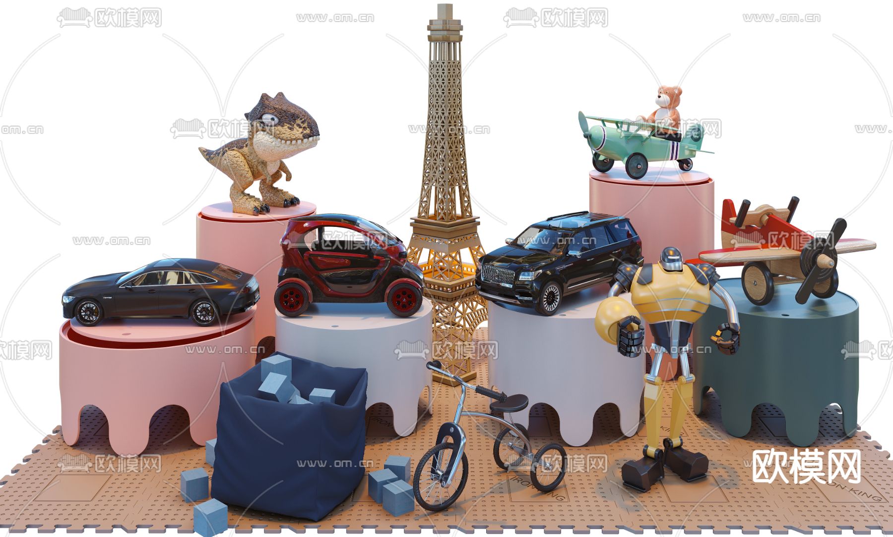 现代儿童玩具车3d模型下载（渲染图1）