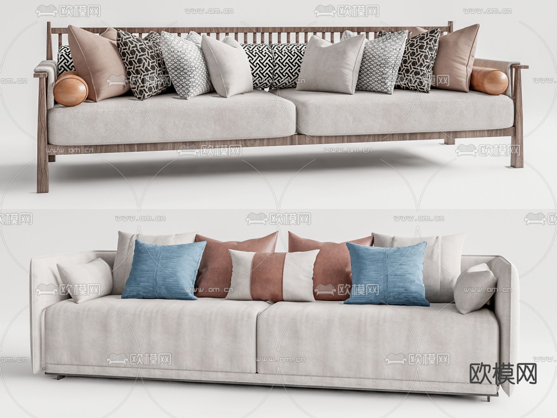 新中式多人沙发su模型下载（渲染图1）