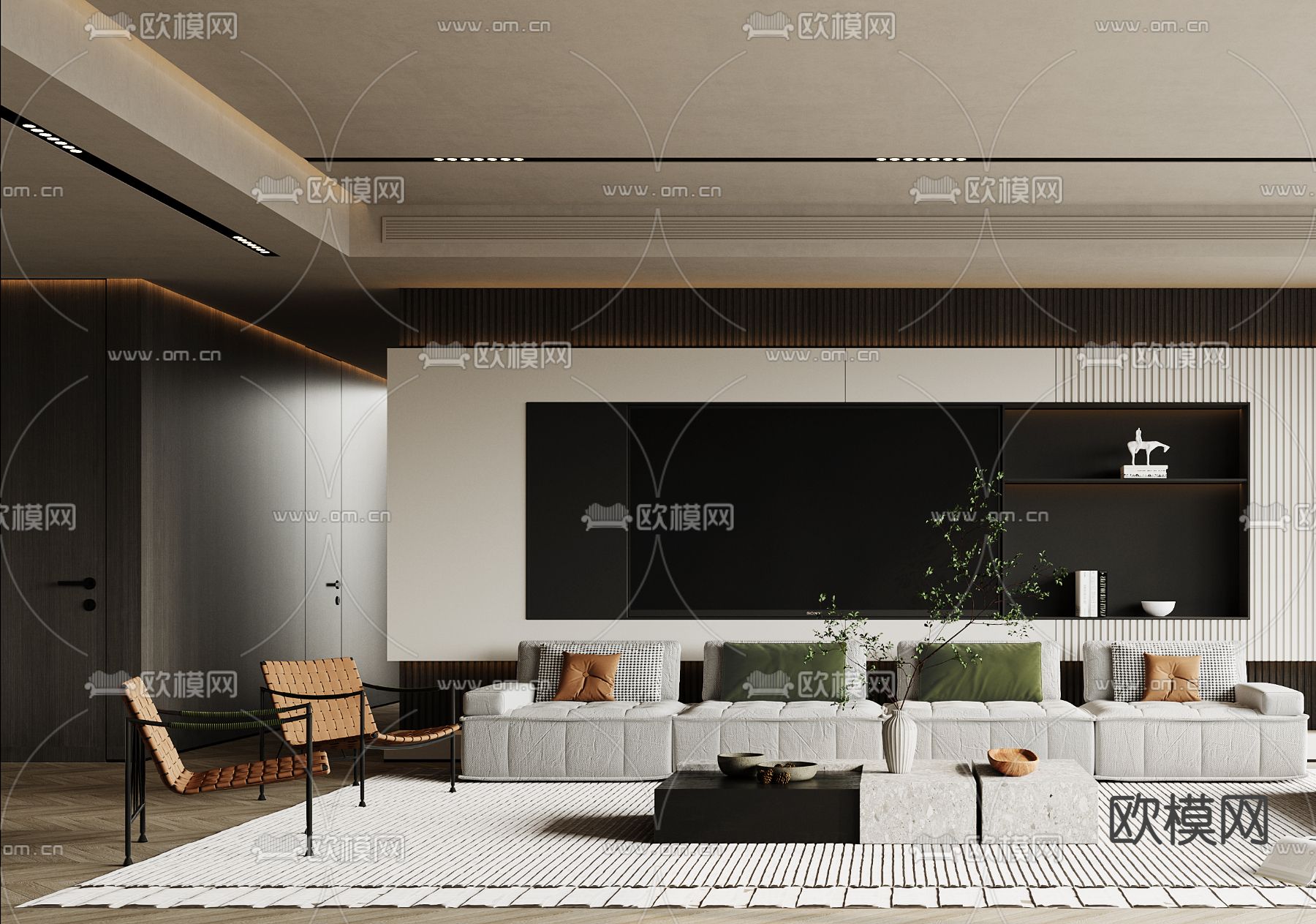 现代布艺沙发组合3d模型下载（渲染图2）