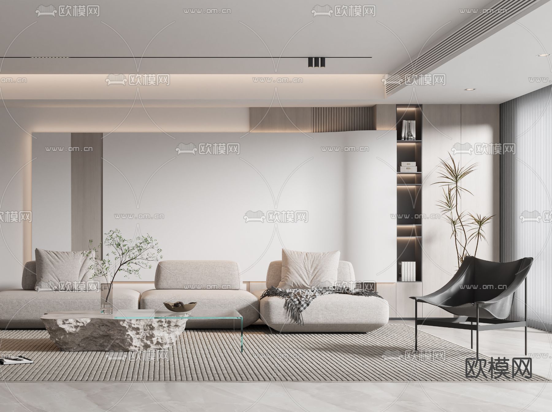 现代布艺沙发组合3d模型下载（渲染图3）