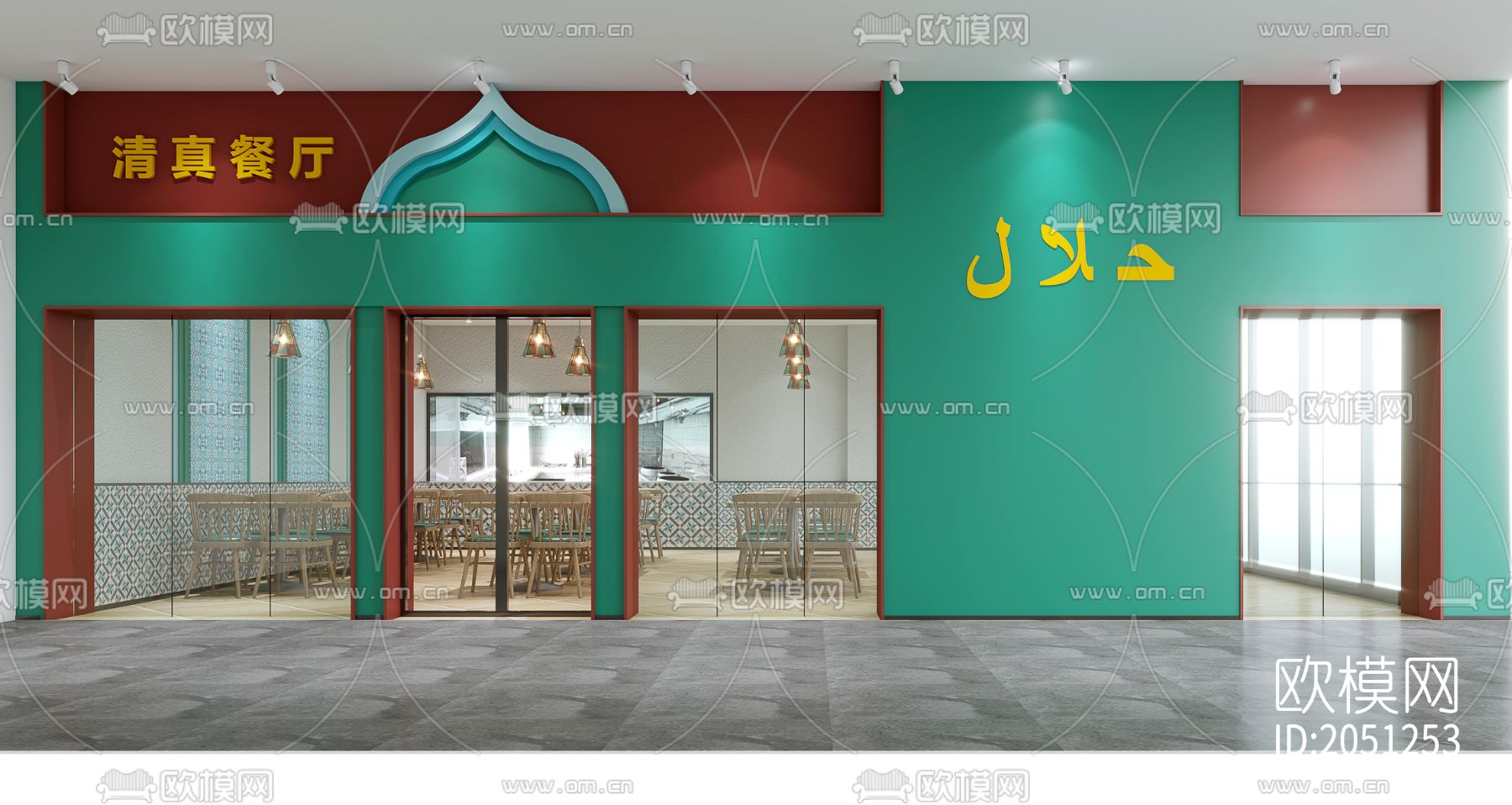 学校食堂餐厅施工图下载（渲染图1）