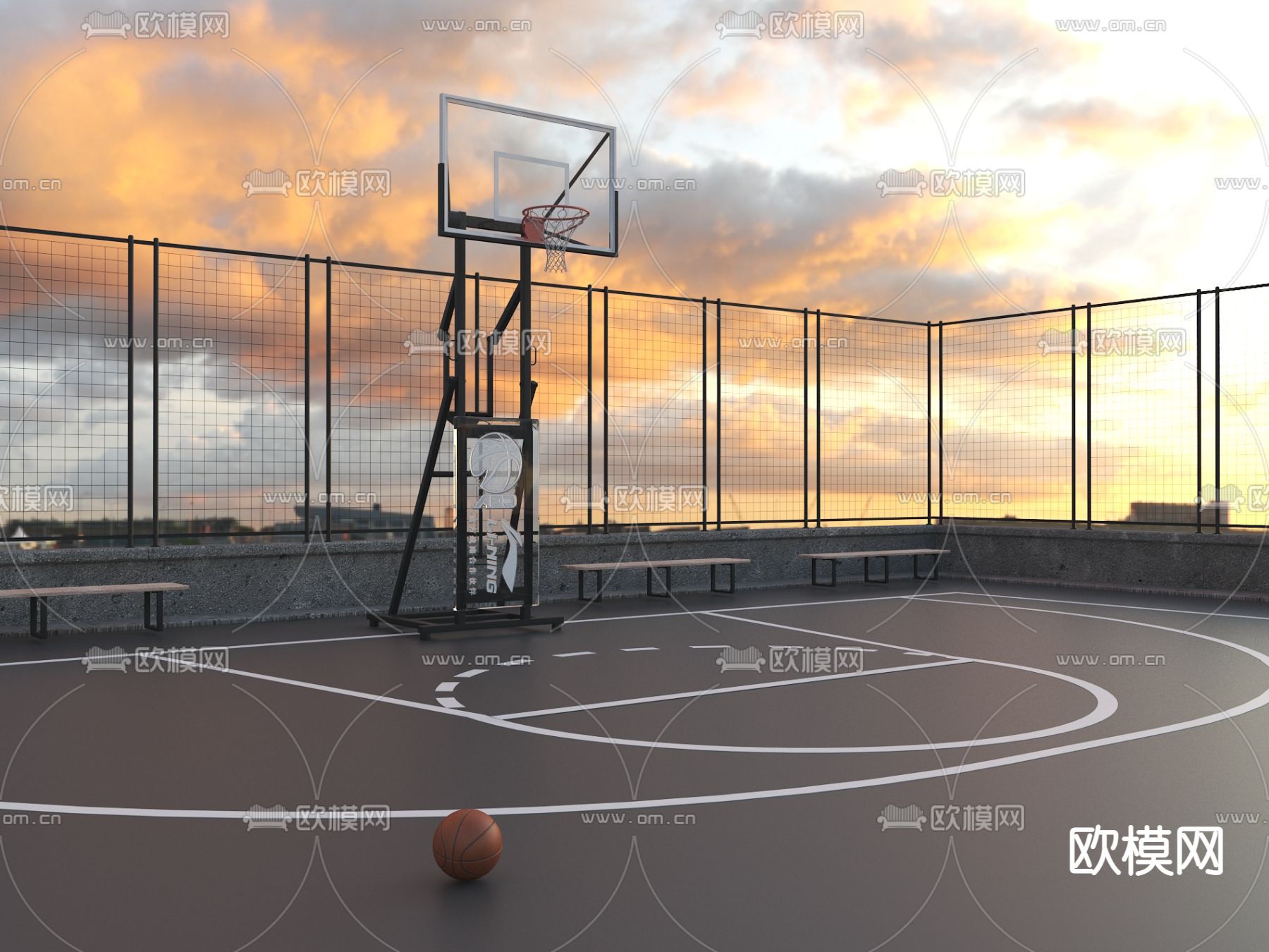现代户外篮球场免费3d模型下载