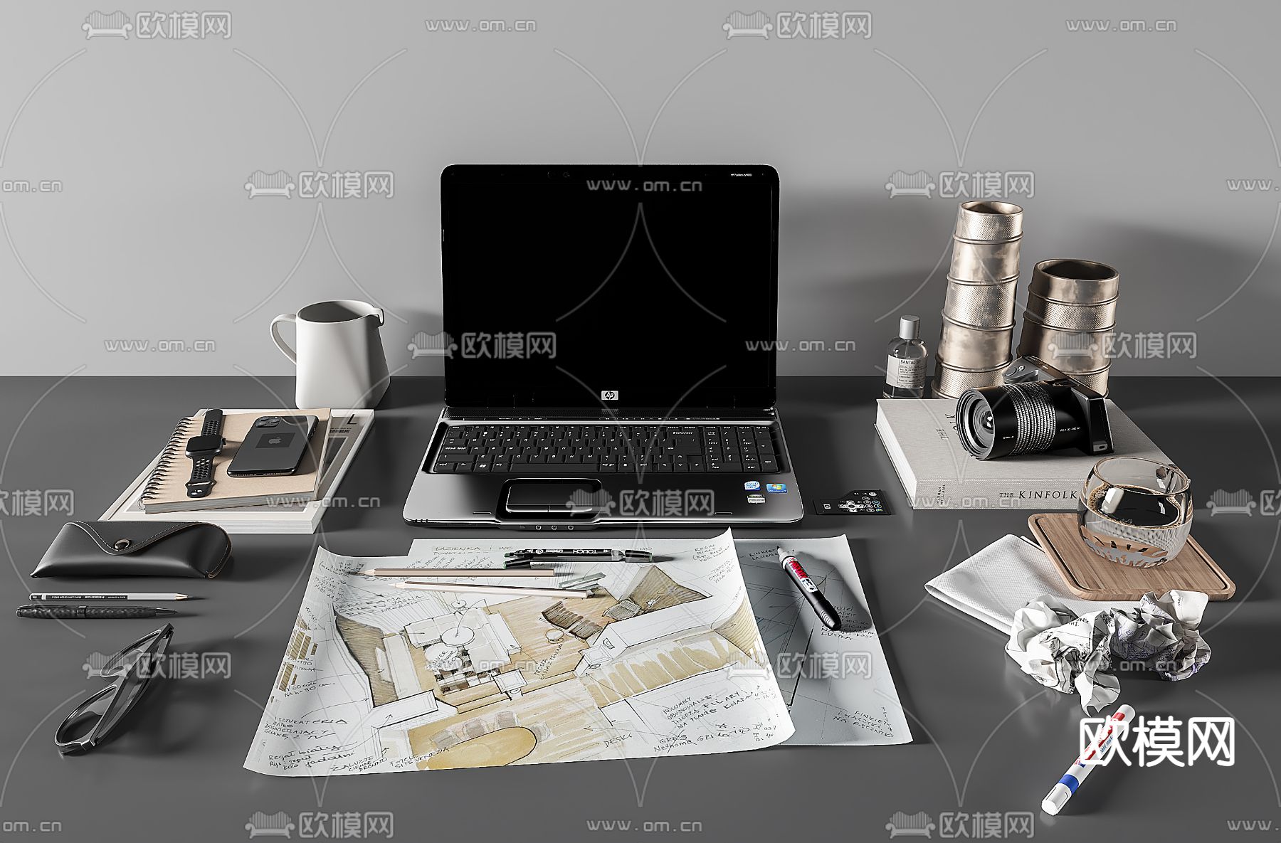 现代笔记本电脑办公用品3d模型