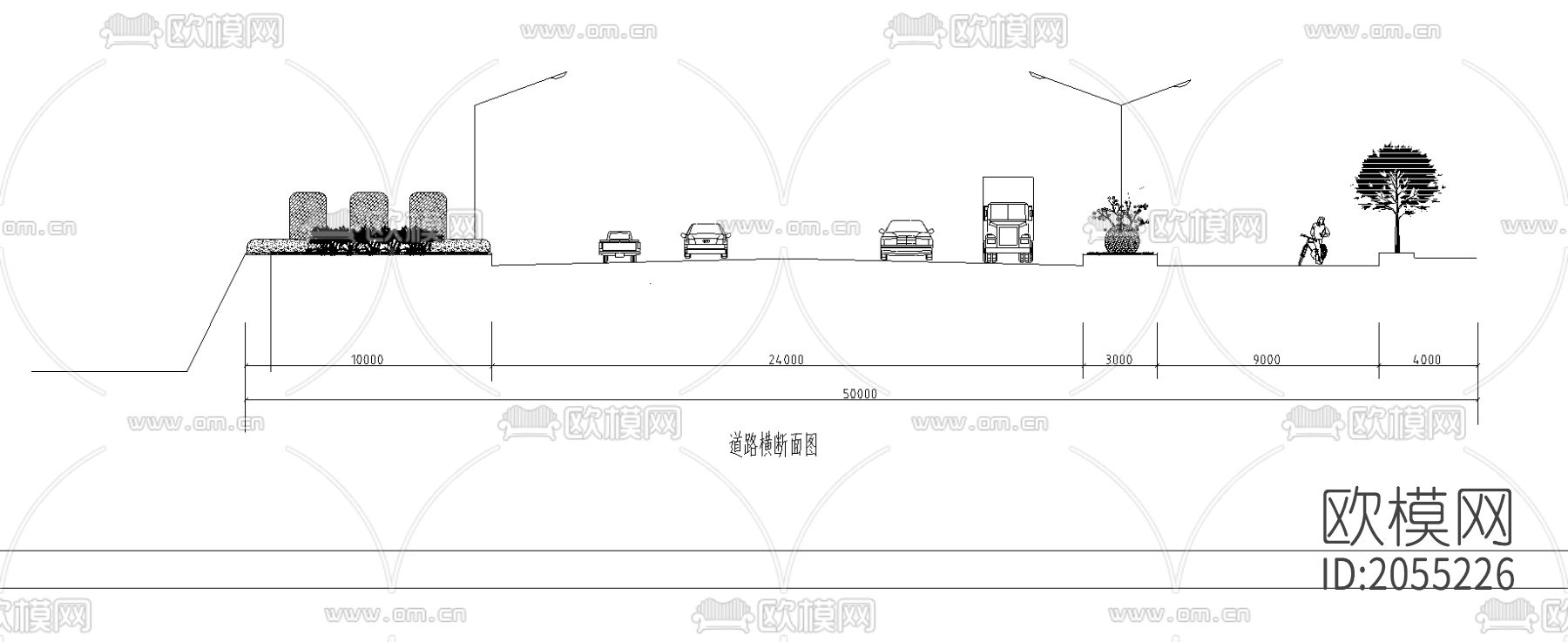 道路绿化标准平面及横断面图下载（渲染图2）