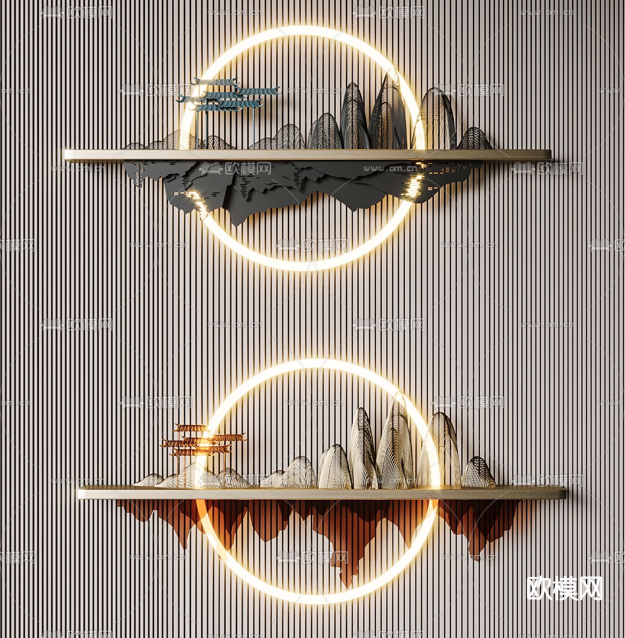 新中式禅意墙饰挂件3d模型下载