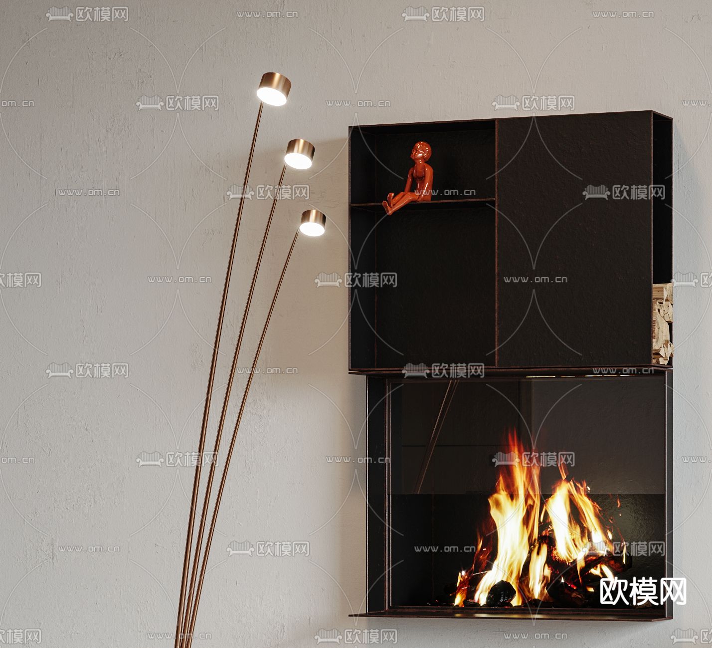 现代壁炉3d模型下载（渲染图2）