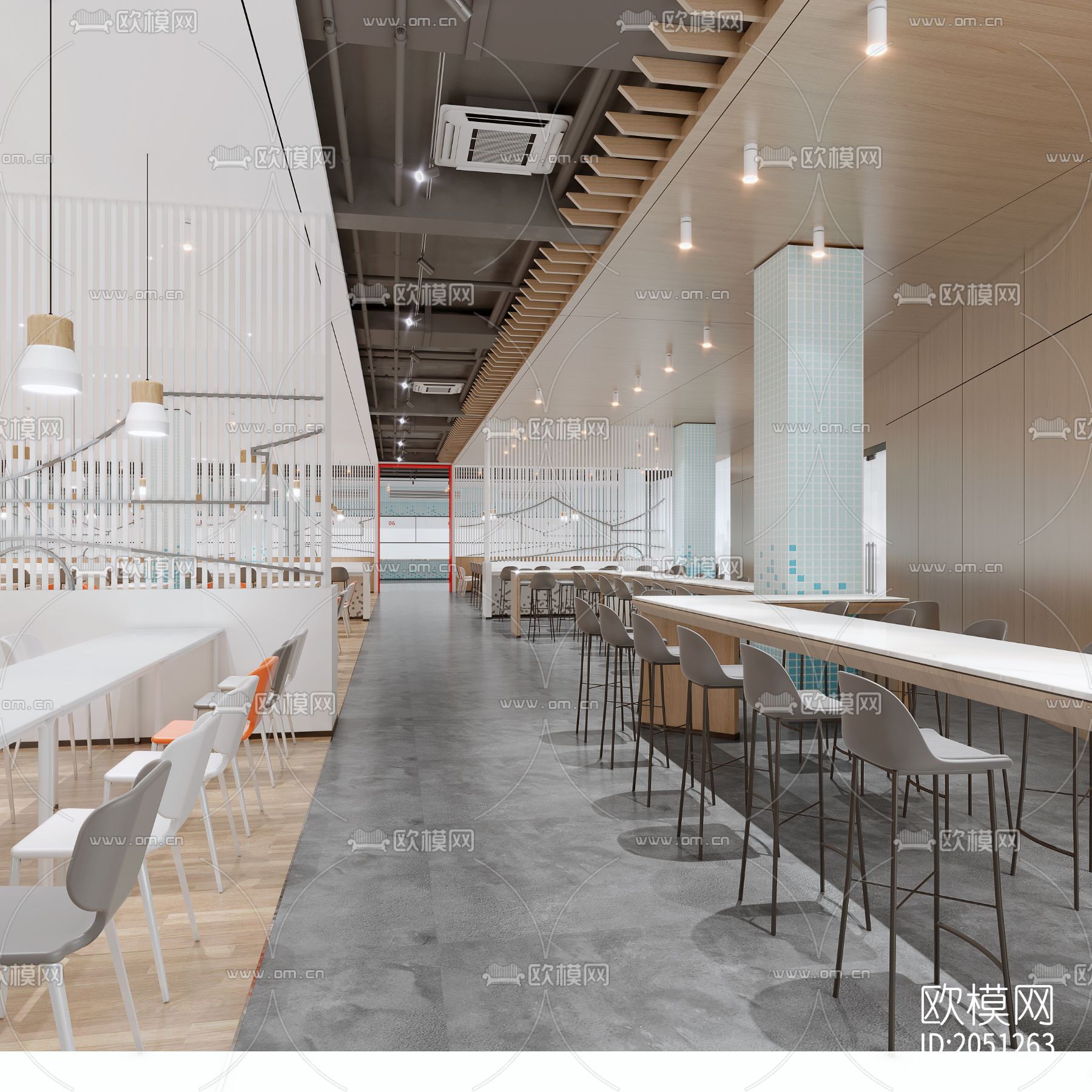 学校食堂餐厅cad方案图下载（渲染图8）