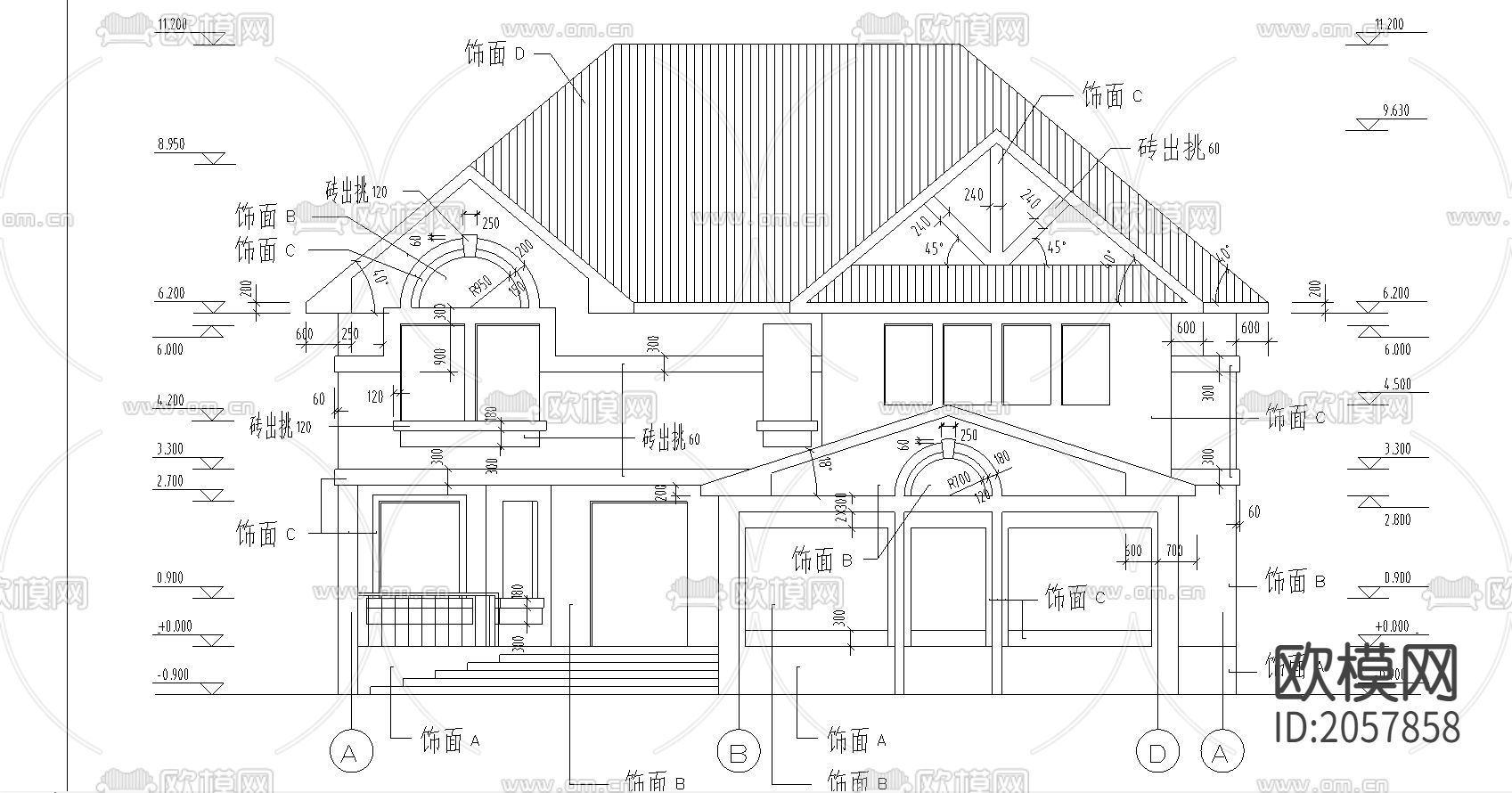 别墅建筑cad施工图-免费3dmax模型库-欧模网