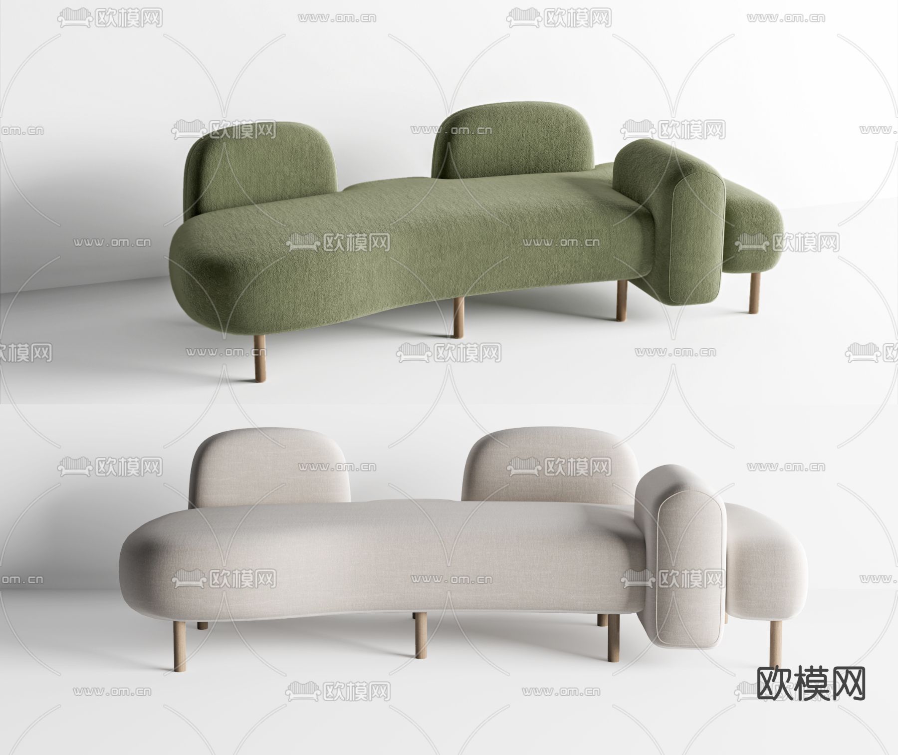 现代布艺双人沙发3d模型下载