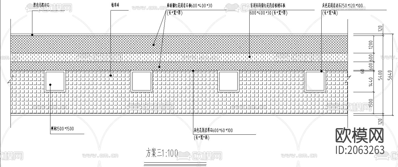 广场铺装cad施工图下载（渲染图3）
