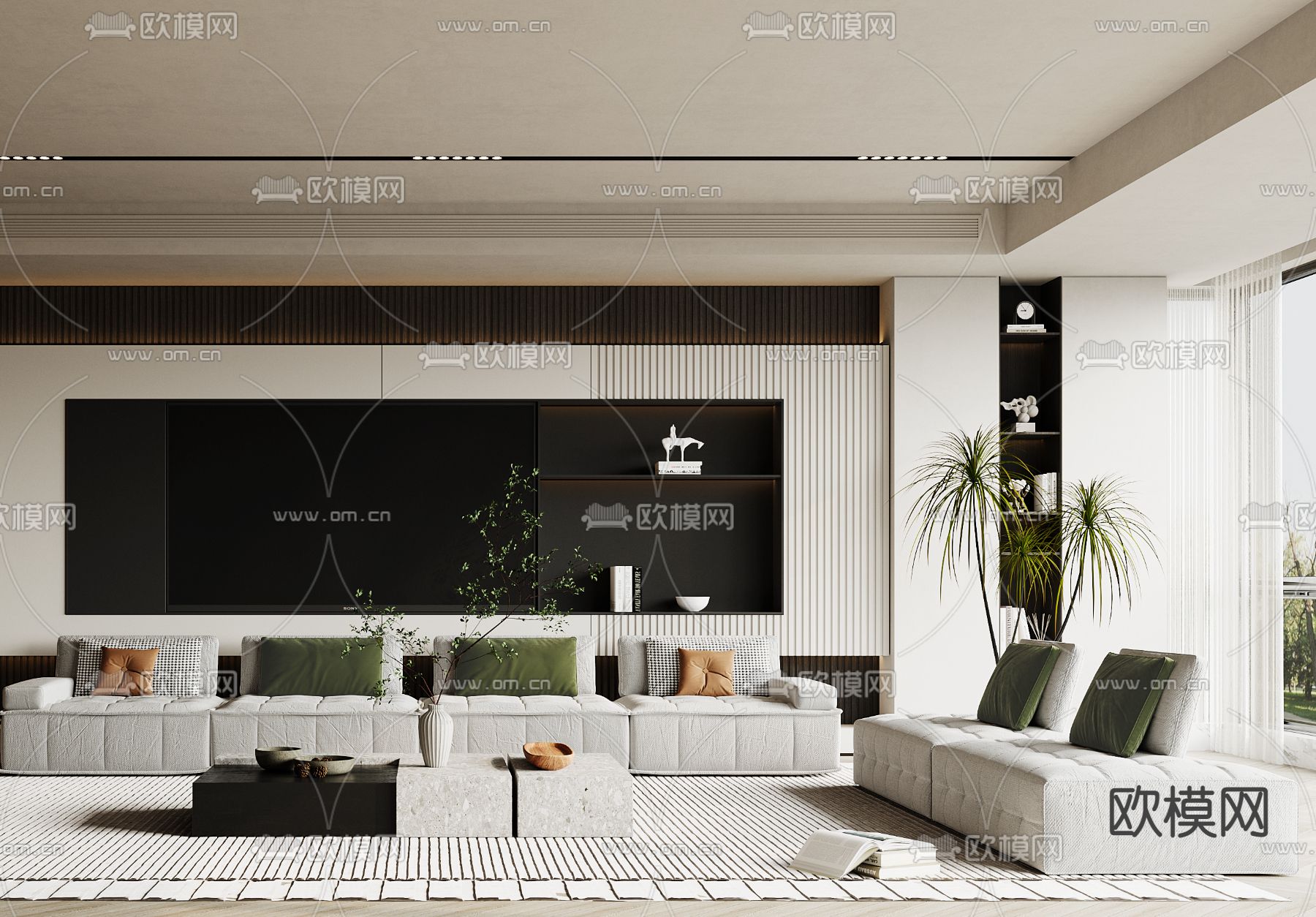 现代布艺沙发组合3d模型下载（渲染图3）