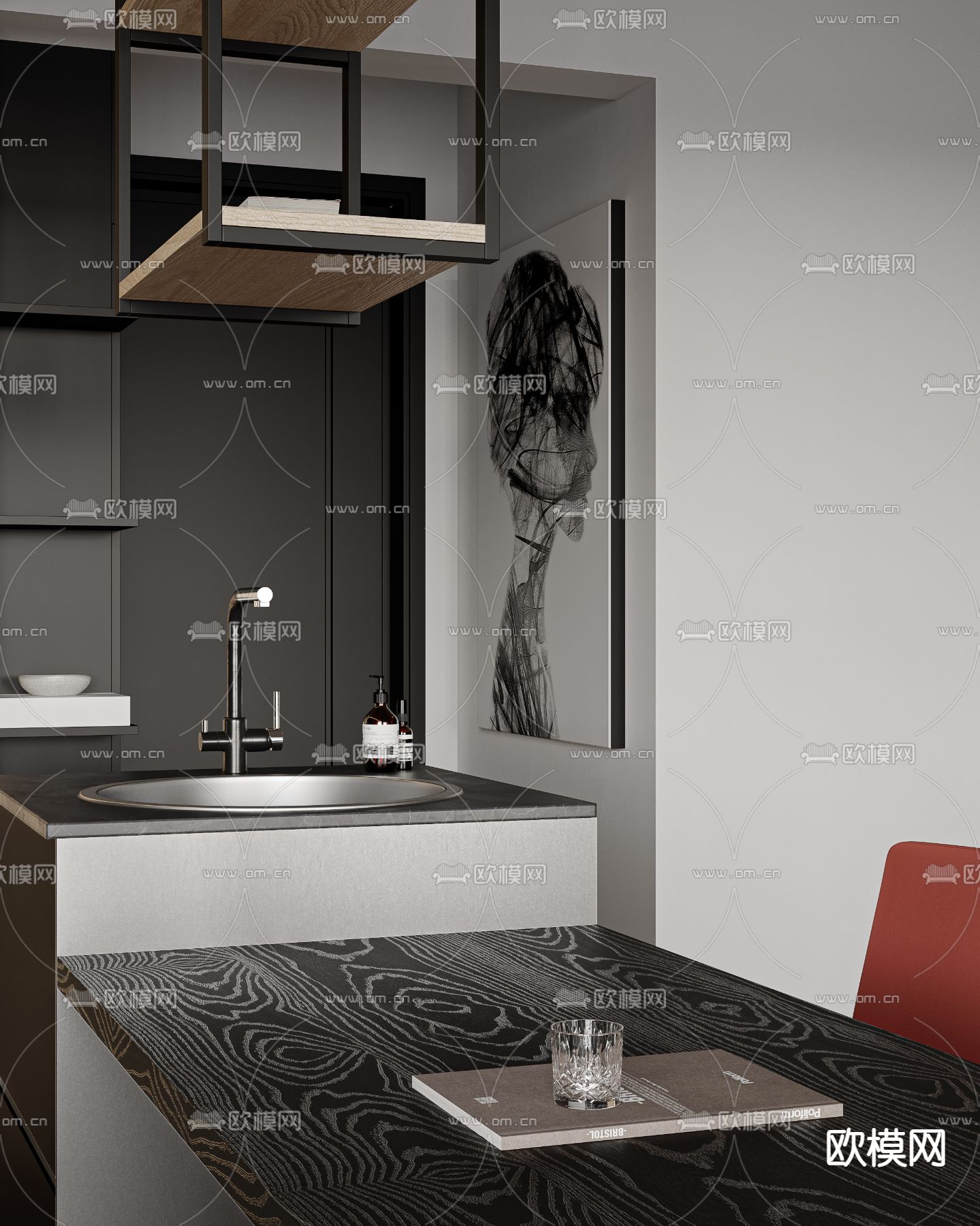 现代高级灰公寓餐厅3d模型下载（渲染图6）
