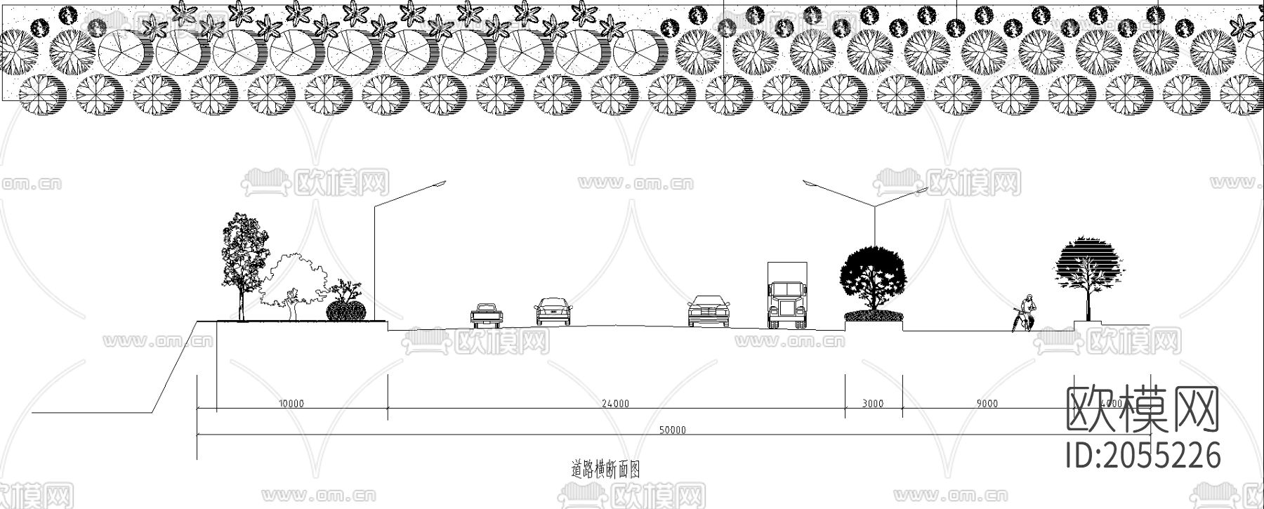 道路绿化标准平面及横断面图下载（渲染图3）