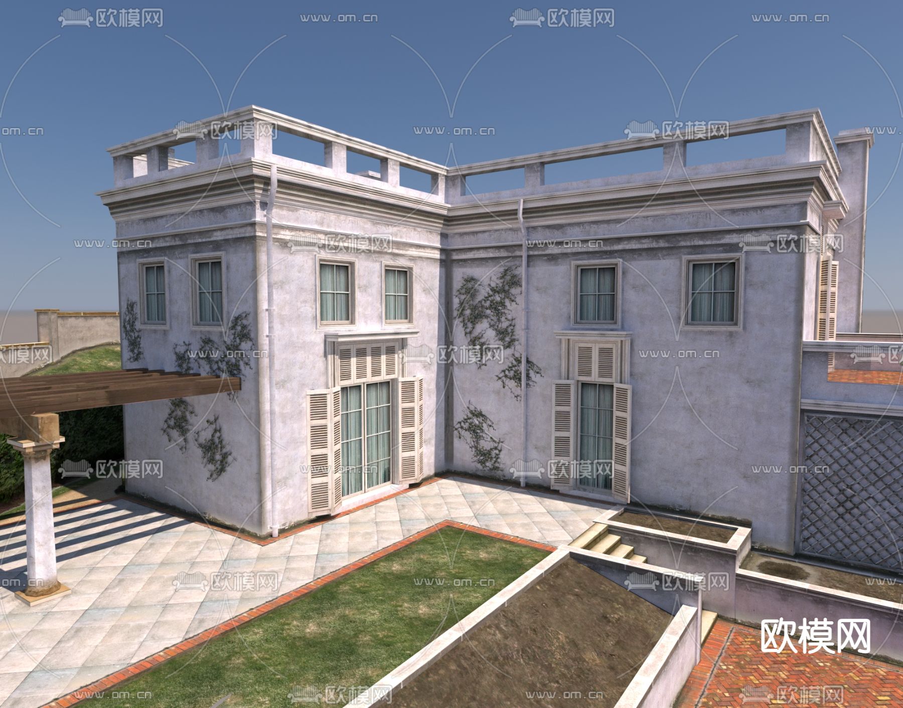 欧式别墅外观免费3d模型下载（渲染图4）