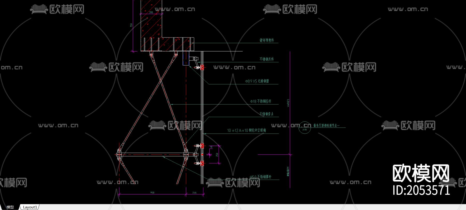 报告厅顶部纵剖CAD节点大样图下载
