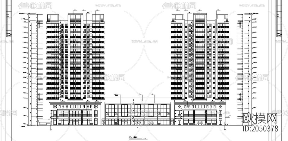 高層商住樓全套cad施工圖下載(渲染圖1)