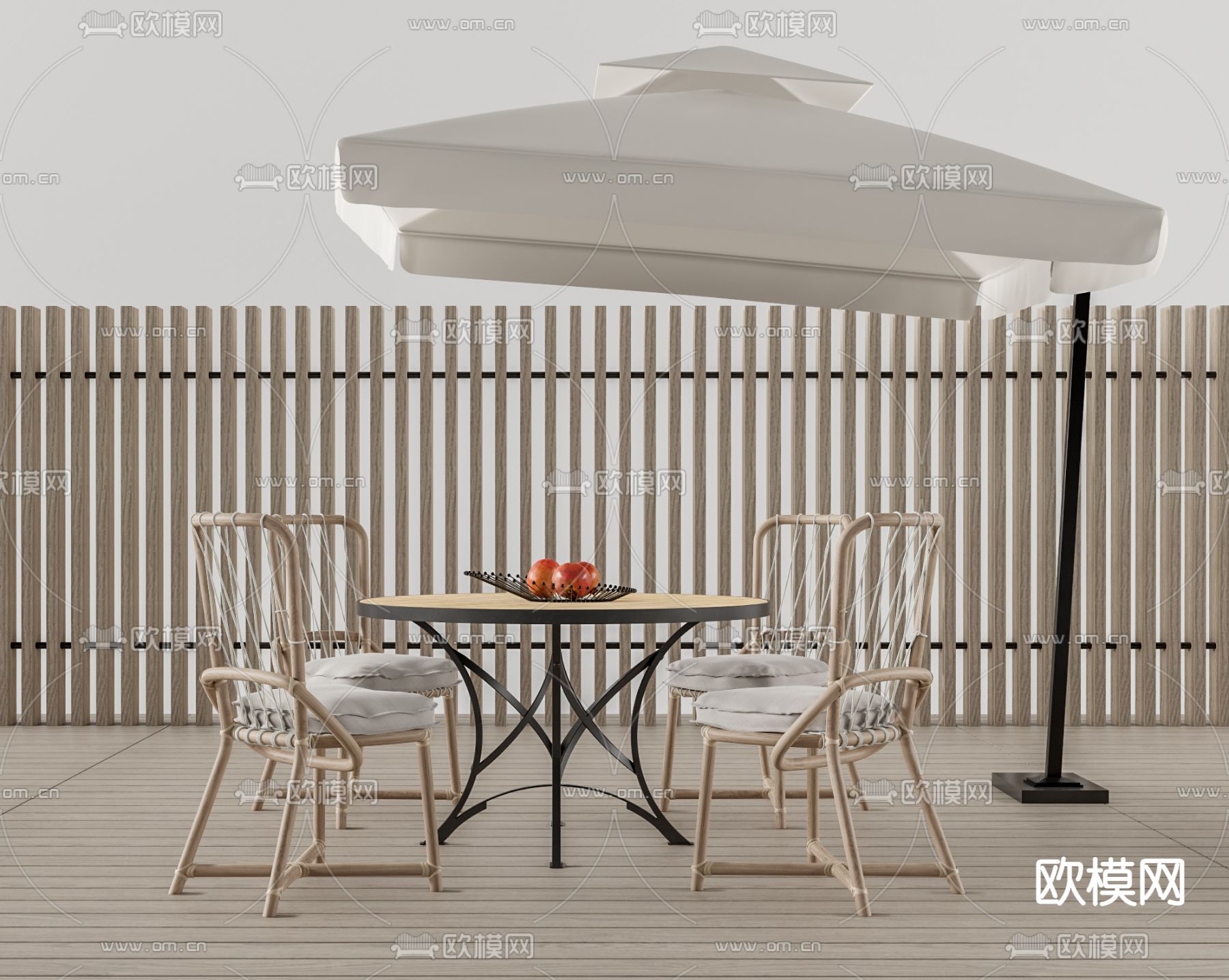 现代藤编户外桌椅su模型