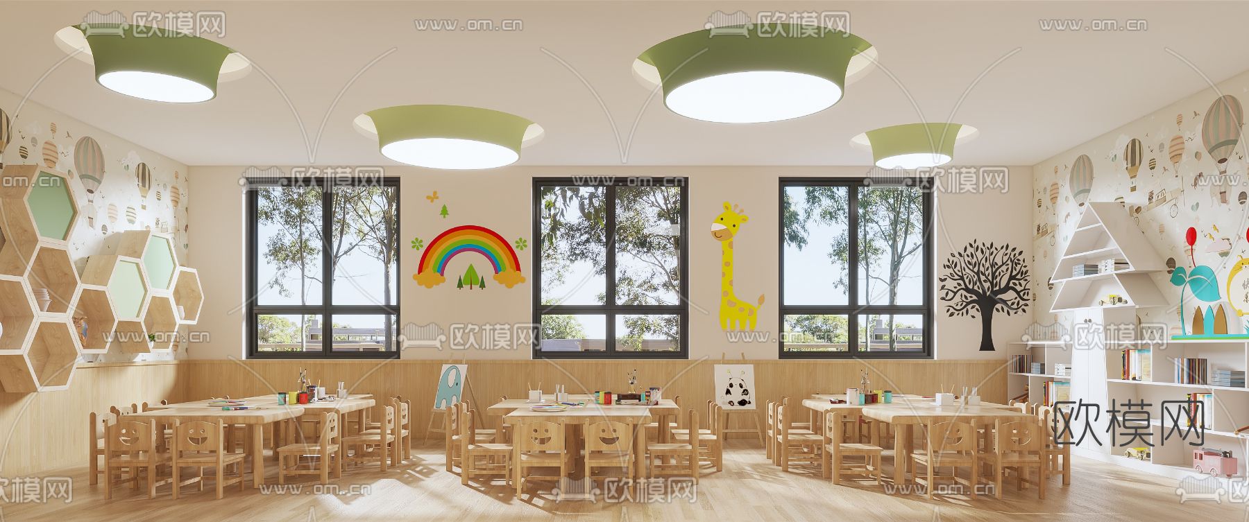 现代幼儿园教室3d模型下载（渲染图1）