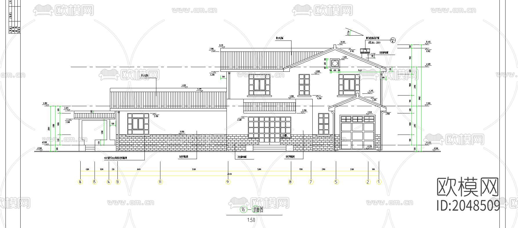 中国古典别墅cad施工图下载（渲染图1）